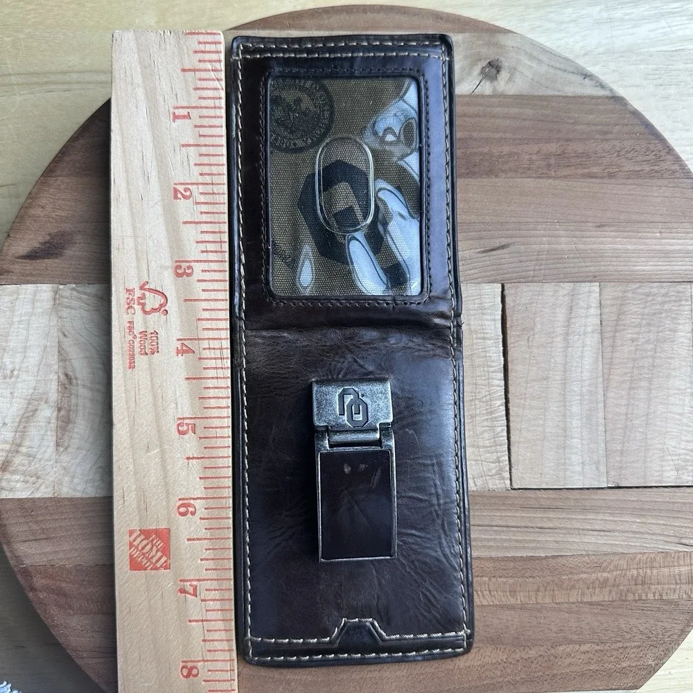 Fossil University Of Oklahoma Bifold Wallet Money Clip Credit Card Slots Brown